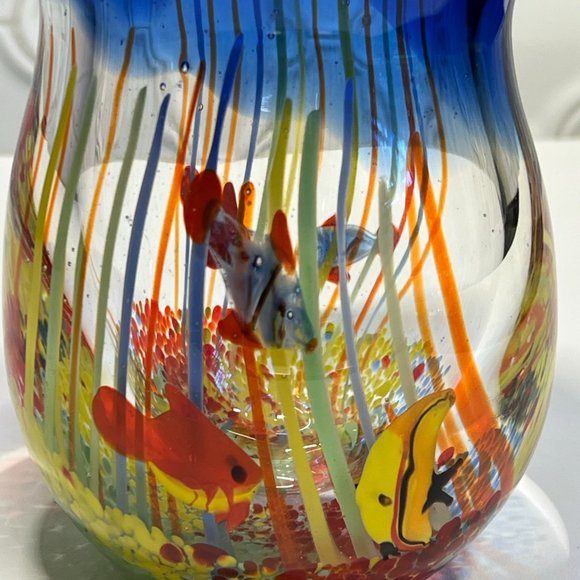 Heavy thick Art Glass Blown Tropical Fish Aquarium Vase Murano Style - Picture 13 of 16